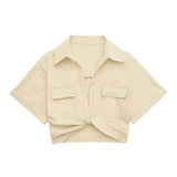 2025 Color Elastic New Women's Knot Short Shirt Linen