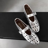 Jane Single Shoes Women 2025 Spring And Summer New Round Head Breathable Leisure To Increase The Word Button Hollow Ballet