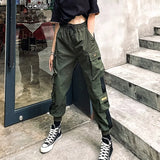 Harajuku Multi Pockets Cargo Pants Women Slim Harem Pants Bf Korean Elastic Waist Sweatpants Thin Casual Trousers Punk