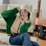Streetwear Knitted Cardigan Women Patchwork Cropped Sweater Coat Korean Knitwear Jackets Casual Harajuku Jumpers