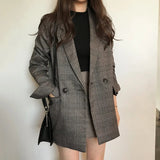 2023 Plaid Double Breasted Pockets Formal Jackets Checkered Winter Spring Women's Blazers Outerwear