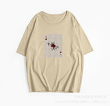 New Cotton Short-Sleeved Top Small Print Collar T-Shirt Loose Soft Ins Women's