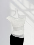 Zingj Sense Beauty Irregular Design Sense White Sweater Female Summer Splicing Perspective Small Flying Sleeve Jacket