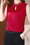 Summer Women's Shirt Chiffon Blouses for Women Sleeveless Solid Shirt Chinese Stand Neck Blouse Female Embroiderey