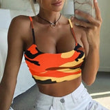 Camouflauge Printed Tank Tops Sexy Strapless Spaghetti Strap Camisole Summer Lady Cropped Tops Sleeveless Tank