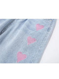High Waist Knee Length Heart Print Denim Shorts Streetwear Y2K Harajuku Short Pants Female 2022 Summer Baggy Jean