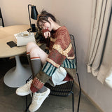Japanese Vintage Print Sweet Knitted Sweater Women Harajuku Autumn Winter Lazy Wind Y2k Pullovers Korean Preppy Style