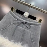 Grey Drawstring Frill Tulle Trim Mini Skirt- Outfit