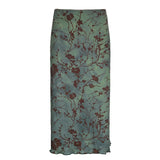 Zingj Chinese Print Retro Style Skirt Autumn 2023 New Sen Fresh Low Waist Color A Word Long