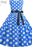 Women Summer Polka Dot Print Party Robe Femme Black Retro Vintage Swing Prom Rockabilly Midi Dresses