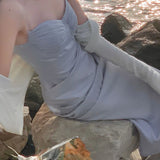 Women Spaghetti Strap Elegant Midi Satin Dresses Wedding Evening Birthday Holiday Backless Prom Clothes