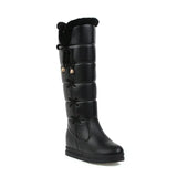 Winter Plush Warm Women Boots Comfortable Flat Knee High Boots Zipper Snow Boots Women Black White Pink Big Size 41 42