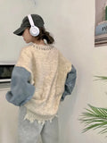 Autumn Winter New Design Women Sweaters Long Sleeve Denim Stitching Knit Pullover Japanese Sweet