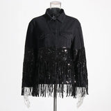 Design 2025 New Loose Hole Denim Jacket Tuxedo Denim Jacket Women's Dress
