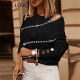 Women Casual Diagonal Collar Rib-knit Batwing Sleeves Loose Women Blouse
