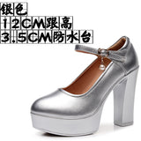 6Cm Silver Heeled Show Shoes Thick-Singing Leather Shoes Thick-Soled Model Single-Shoe Large-Size Working