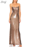 Sexy Sleeveless Backless Lace-up Slim Long Dress Summer Elegant Pleated Backless Bright Sequins Dress Luxury Evening