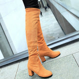 Fashion Knee High Boots Women's Winter Boots Thick High Heel Stretc Long Boots Slip On Autumn Shoes Woman Black
