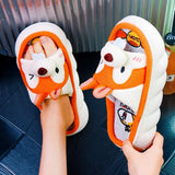 New Fashion Linen Platform Slippers Women Cute Squirrel Home Soft Bottom Slippers Couple Comfortable Slippers Free