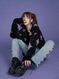 Fashion Graphic Knitted Sweater Woman Harajuku Sweet Oversized Cropped Tops Off Shoulder Casual Loose Jumper