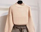 Puff Sleeve Women Fashion Autumn Winter Slim Sweet Sweaters Tops+Woollen Cloth Plaid High Waist Pockets Mini Skirts