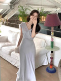 2023 Fashion Elegant Backless Print Slip Dress Female Long Sexy Evening Party Vacation Pleated Dresses Chic Boho