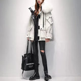 Women 2023 Winter Fashion Korean Loose Hooded Overcoats Female Big Fox Fur Collar Jackets Ladies 90% White Duck Down Hooded