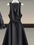 Ladies Elegant Black Two Piece Sets For Women Outfits Korean Notched V Neck Coats And Long Dresses Sets 4XL Women