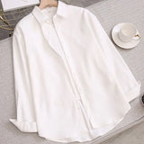 Loose Solid White Shirt Women Korean Casual Long Sleeve Buttons Shirts Spring Turn-down Collar Blouses for Student