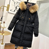 Winter Women's Long Puffer Jacket 2023 Big Real Raccoon Fur Hooded Duck Down Coat Female Rain Feather