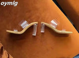 women 2022 new summer net red one word with thick heel slippers women wear crystal transparent high heels