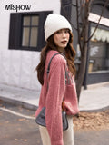 2022 Autumn Winter Women's Retro Sweater Korean Loose Letter O-Neck Office Lady Warm Female Alpaca Wool Tops