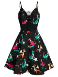Casual Women Dress 3XL Dinosaur Print Lace Up Cami A Line Dress Vestidos Sexy Summer Party Dress
