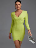 Long Sleeve Bandage Dress Green Bodycon Dress Evening Party Elegant Sexy Birthday Club Outfit 2022 Autumn Winter