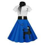 Poodle Flare Pinup Dresses With Scarf 60s Vestidos Summer Puppy Retro Casual Party Robe De Cocktail Rockabilly
