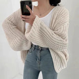 Vintage Oversized Open Front Knit Cardigan-Outfit