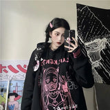 Harajuku Gothic Black Anime Hoodies Women Streetwear Oversized E Girl White Pullovers Autumn Fashion Fleece