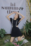 2022 Summer New Arrival Short Puff Sleeve O Neck High Waist Hollow Out Mini Dress Women