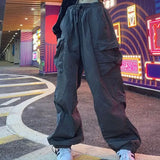 Hip Hop Women Cargo Pants Streetwear All Match Y2K Wide Leg Pants Korean Elastic Waist Sweatpants Female Chic