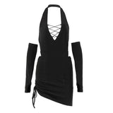 Zingj Summer New Sexy Back Hanging Neck Hollow Out Strap Suit Skirt