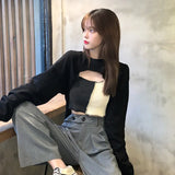 Women's Sweatshirt Casual Hoodies Crop Top Women O-Neck Pullover Long Sleeve Irregular Short Loose Solid Streetwear