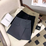 Women Shorts Skirts Korean Irregular A Line Wide Leg Shorts Office Lady Elegant High Waist Solid Casual Suit Short