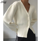 V-Neck Solid Color Temperament Women's 2023 Autumn And Winter Single Breasted New Long Sleeve Sweater Cardigan
