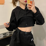 Women Cropped Hoodie Korean Clothing Solid Long Sleeve Loose Y2k Women's Sweatshirt Harajuku Hoodie Fashion Short Women