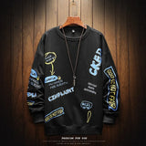 Trendy Men Sweatshirt Stitching Loose Top Big Long-Sleeved Sweatshirt Round Neck Sweatshirt