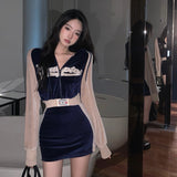 2022 Winter Long Sleeve Drawstring Hooded Embroidery Letters Velvet Sweatshirt Short Skirt Two Piece Set Outfits