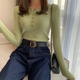 Knitted Women Button Sweater Pullovers spring Autumn Basic Women highneck Sweaters Pullover Slim female High Quality