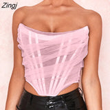 Women's Sexy Mesh Corset Tops Fashion Off Shoulder Sleeveless Asymmetric Tube Tops