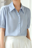 Women Shirts V-neck Short Puff Sleeve Chiffon Thin Shirt 2023 Summer Loose Button Women Tops Blouses Solid Woman