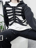 Women's Y2K Goth Cutout Zip-up Sweatshirt Grunge Long Sleeve Punk Harajuku Unisex Hooded Skeleton Hollow